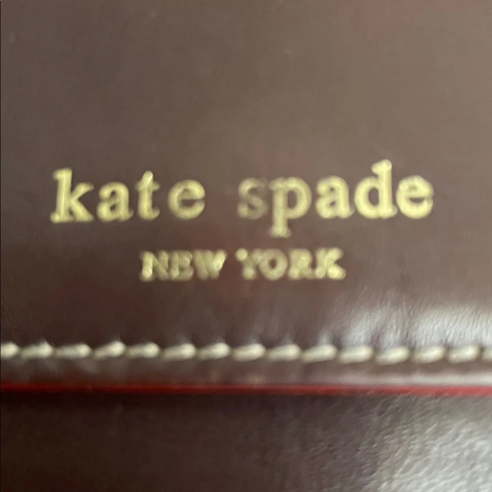 Kate Spade Chocolate Leather Wallet Inside Red With Coin & Cardholder EUC RARE - Picture 2 of 10